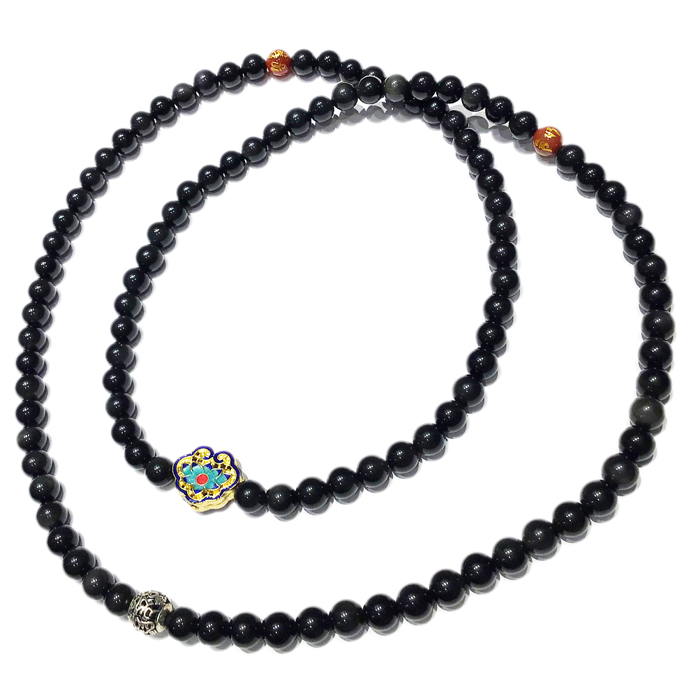 蓮花如意{琺瑯}黑曜岩108念珠8mm【十方】140612