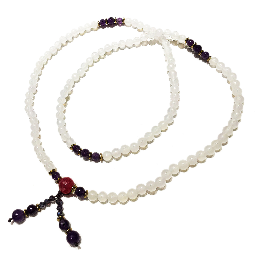 紫晶+白玉髓108念珠6mm【十方】142520