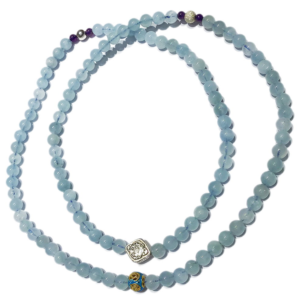 吉祥結925銀+海藍寶108佛珠7mm【十方】142240