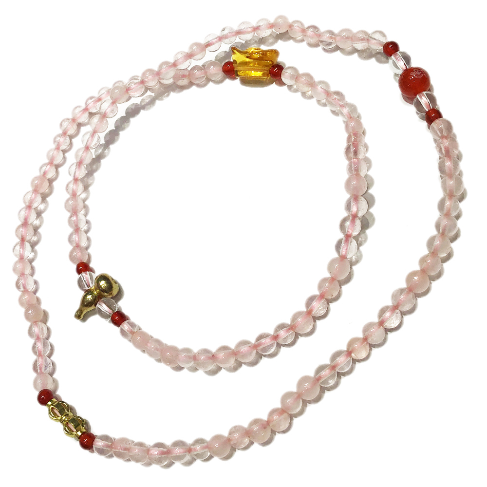 黃晶元寶+星光粉晶108念珠4mm【十方】142802