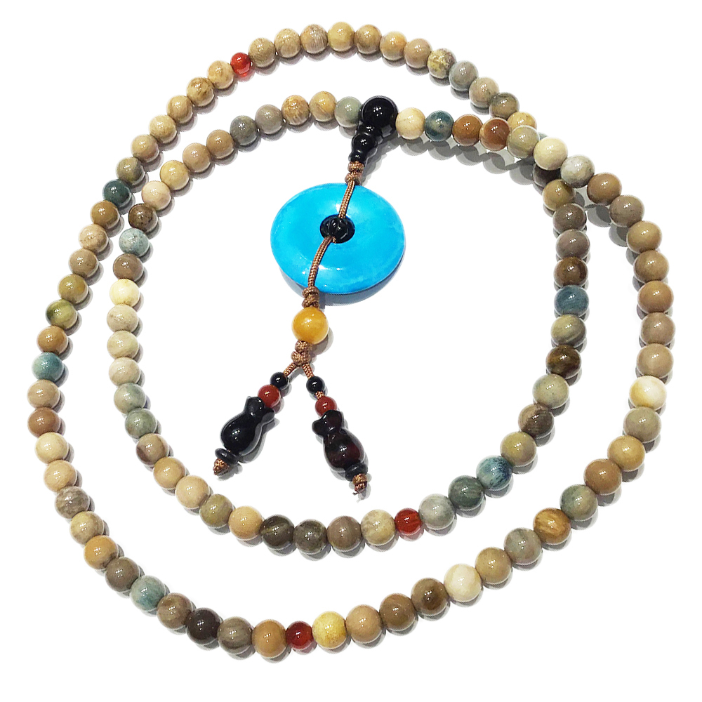 綠松石平安扣+木化石108念珠7mm【十方】142651