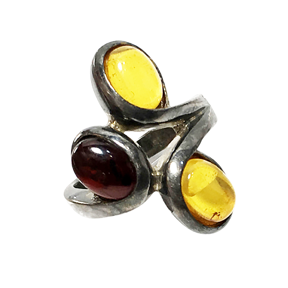 三花 琥珀&925銀戒17mm【十方】145136