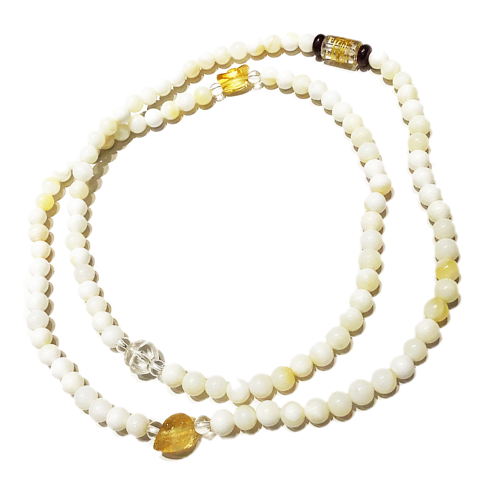 轉經輪+元寶+黃晶葉+水晶蓮花+金線硨磲108念珠6mm【十方】143374