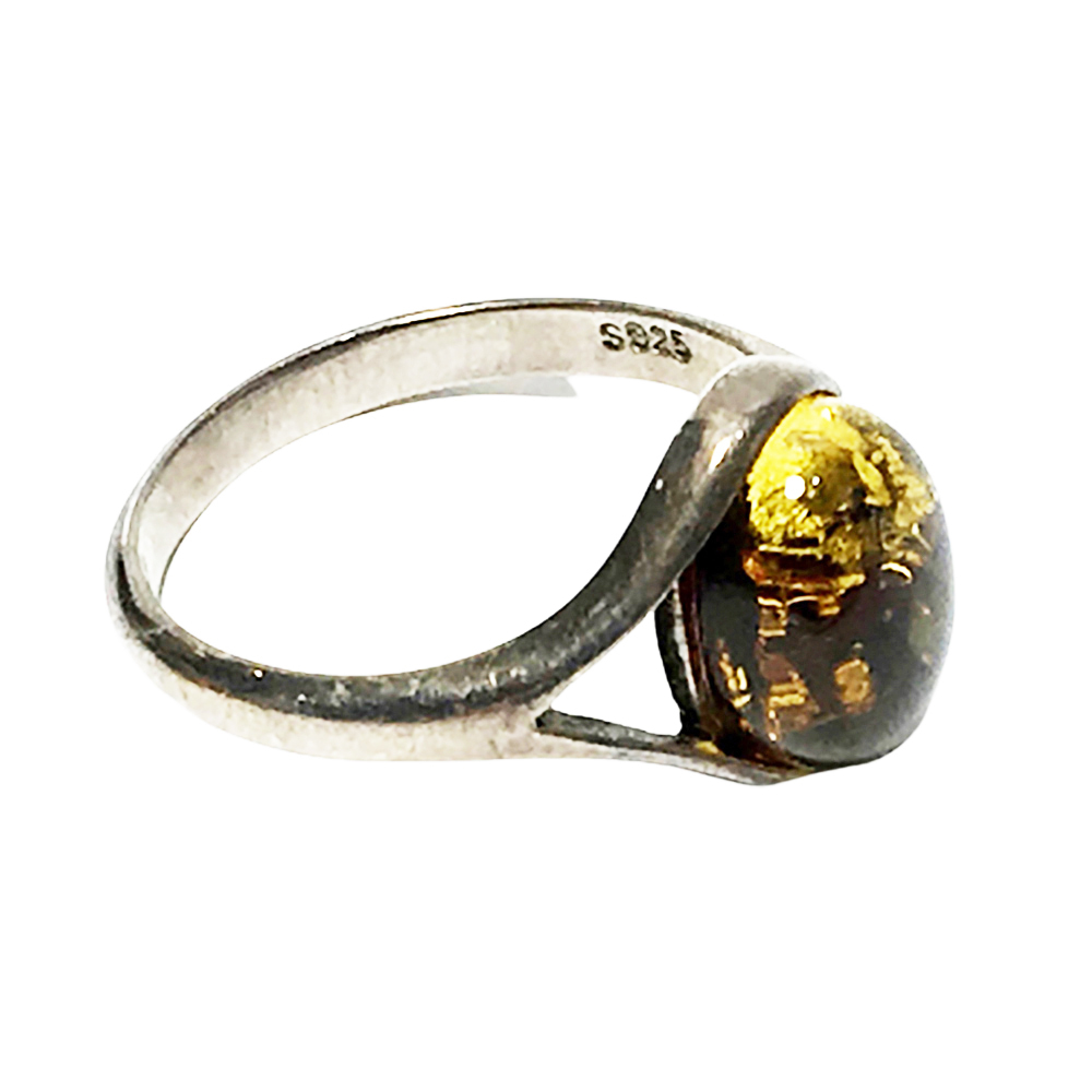 金絲琥珀&925銀戒16mm【十方】145134