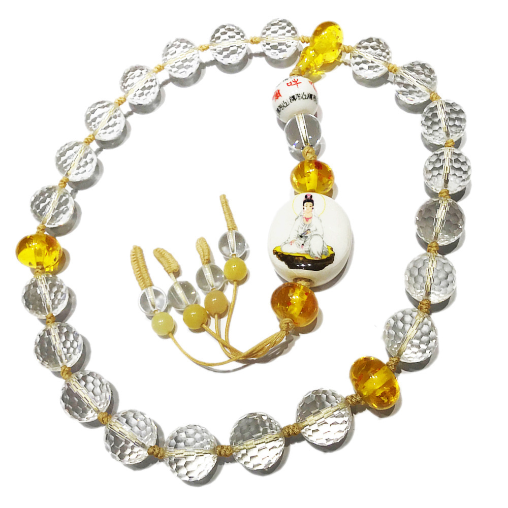 觀音+琥珀+水晶鑽面提珠16mm【十方】143642