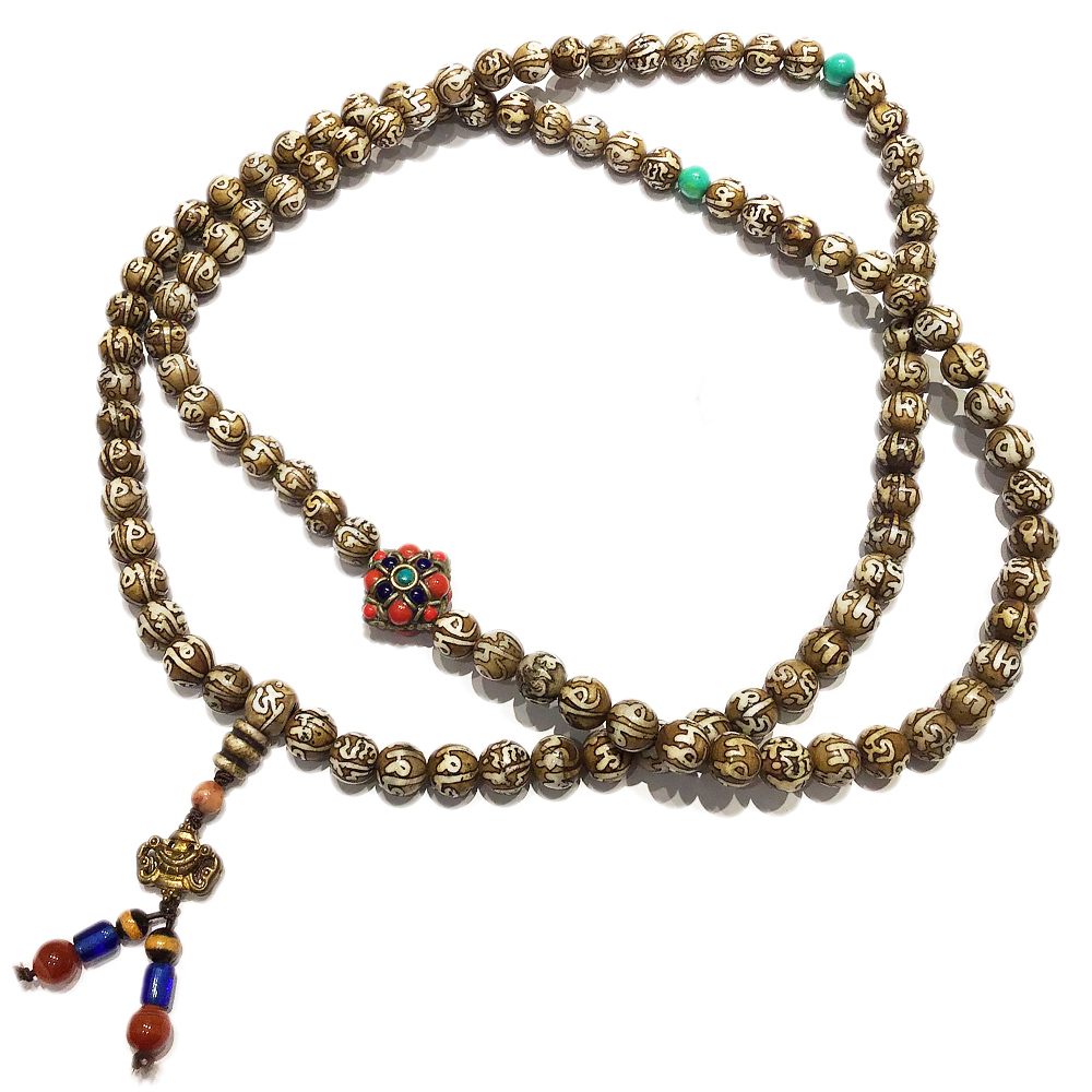 藏式寶石銅珠六字老硨磲精雕108念珠10mm【十方】145478