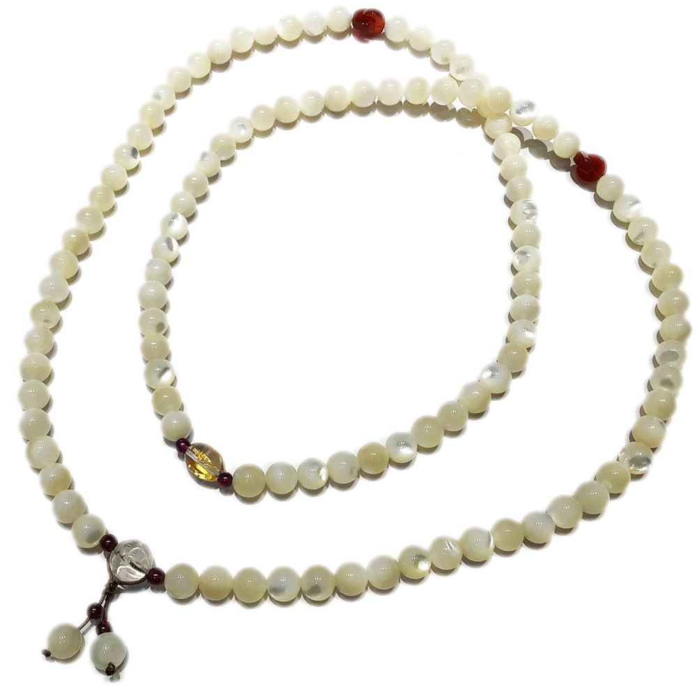 六字真言(水晶)+白珍珠貝108念珠8mm 【十方】147652