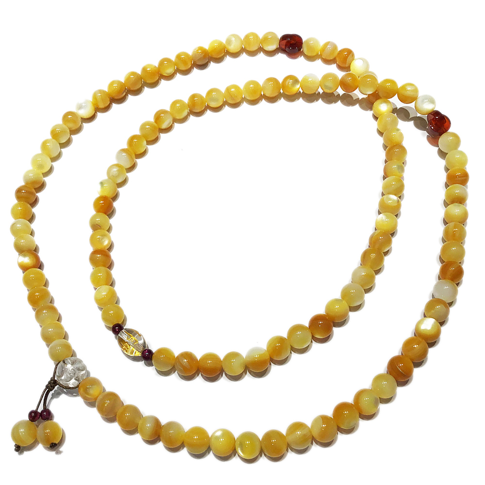 六字真言(水晶)+黃金珍珠貝108念珠8mm 【十方】147650