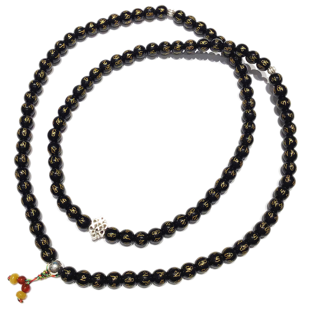 吉祥結925純銀+觀音箴言黑玉髓108念珠6mm【十方】148424