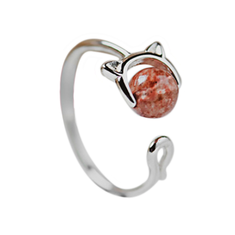 草莓晶 貓頭 925純銀戒指【十方】149334