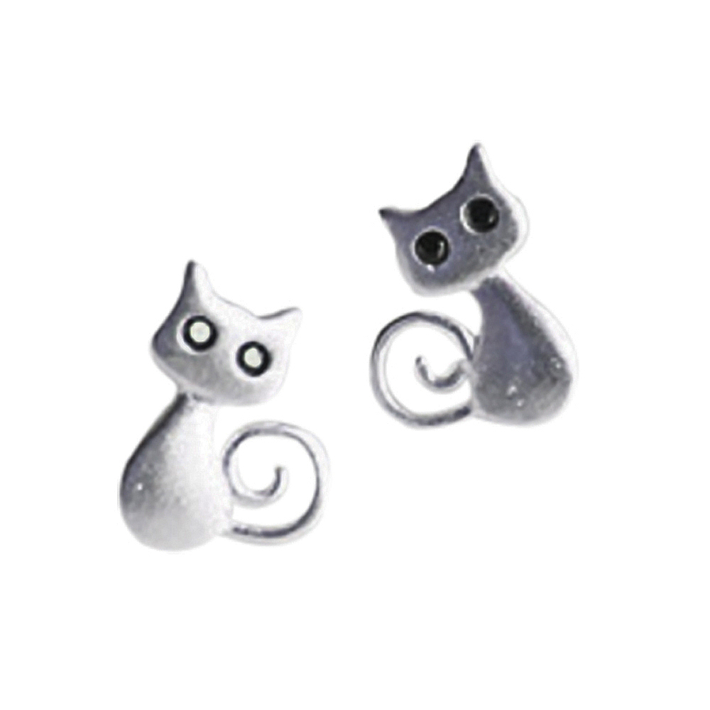 黑眼貓925純銀 耳針1對【十方】149286