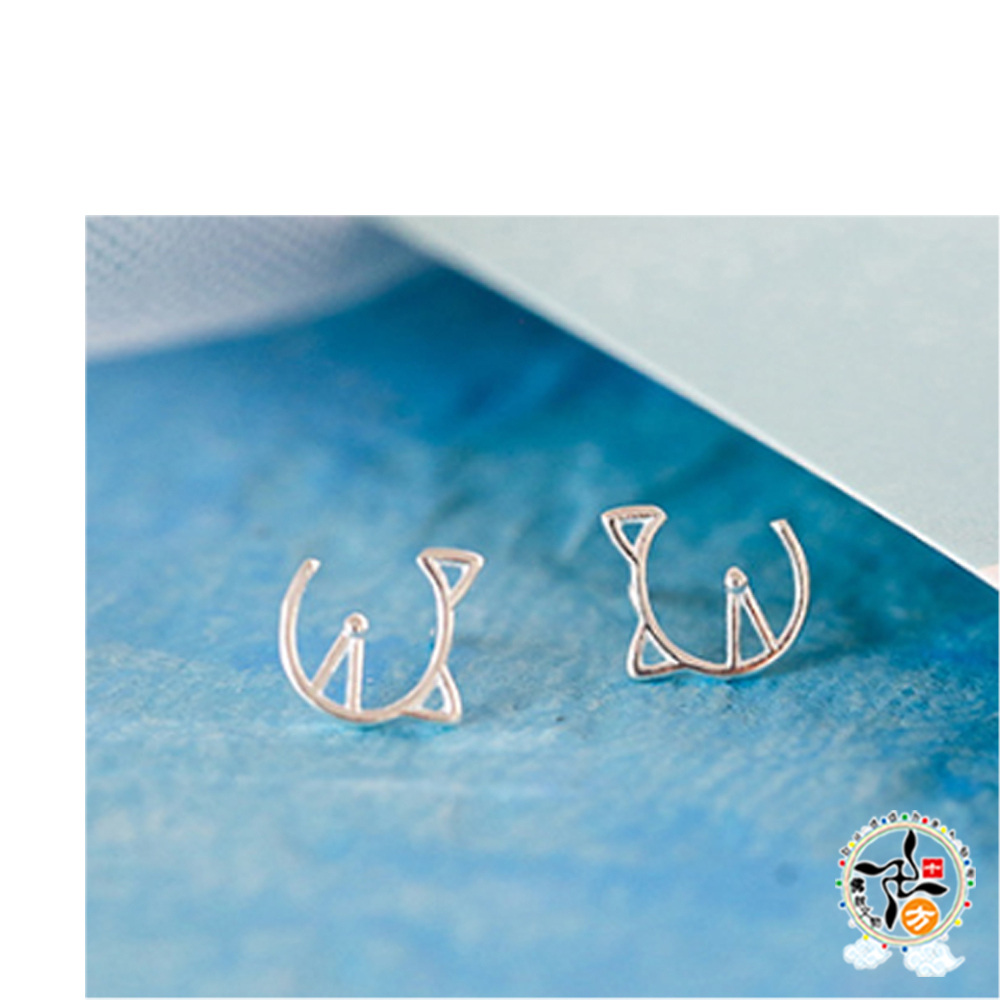 幾何貓咪 925純銀耳針【十方】149404