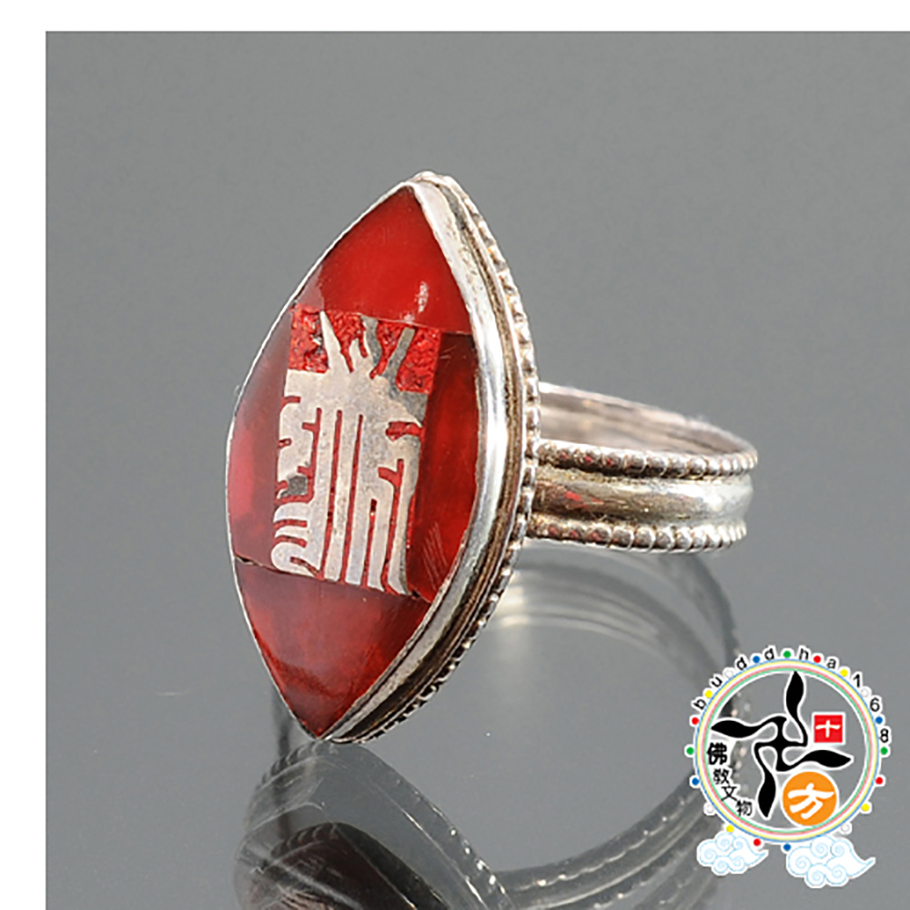 時輪咒牌紅珊瑚戒指(橢圓)【十方】113676
