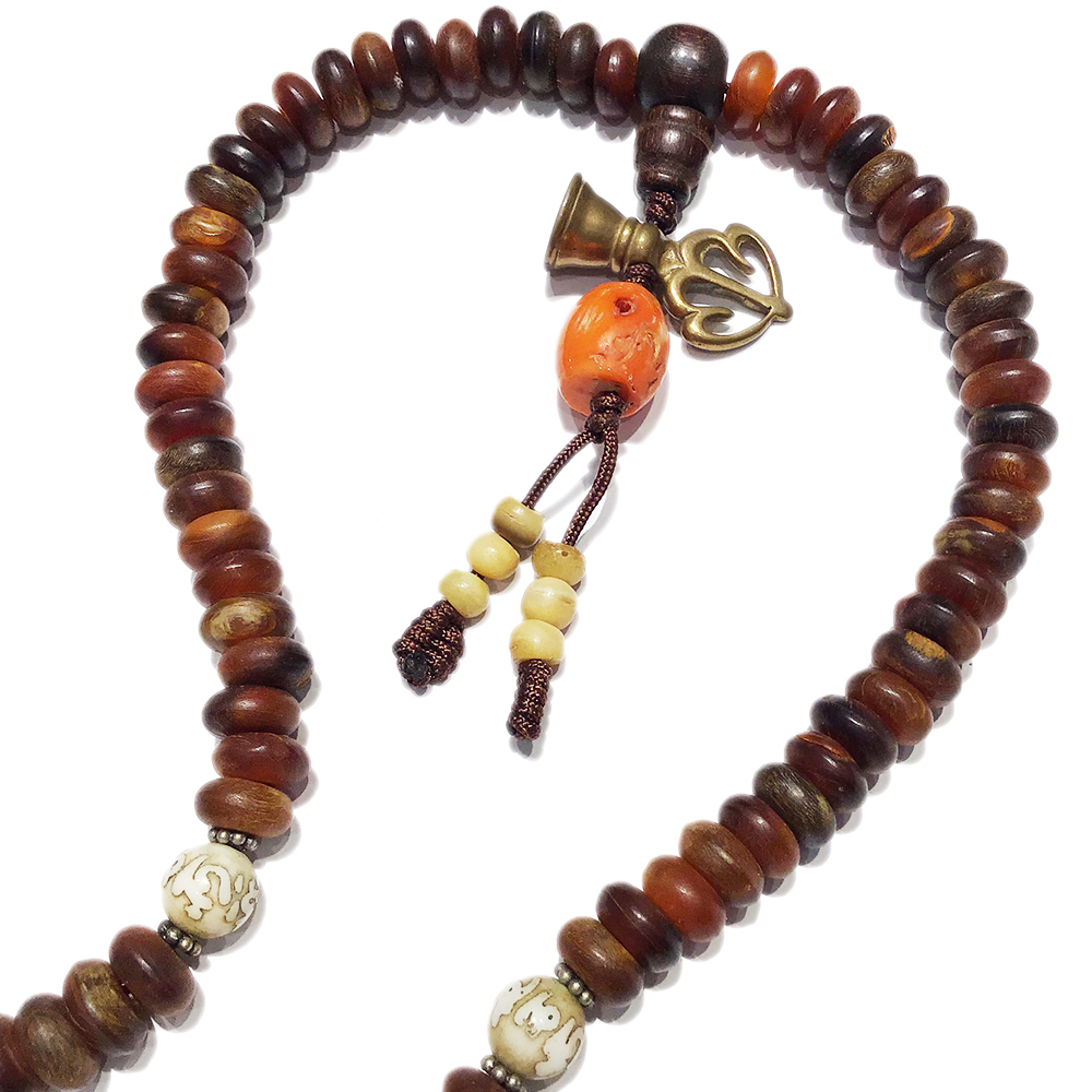 六字真言{老硨磲}&羚羊角珠108念珠10*5mm【十方】122325