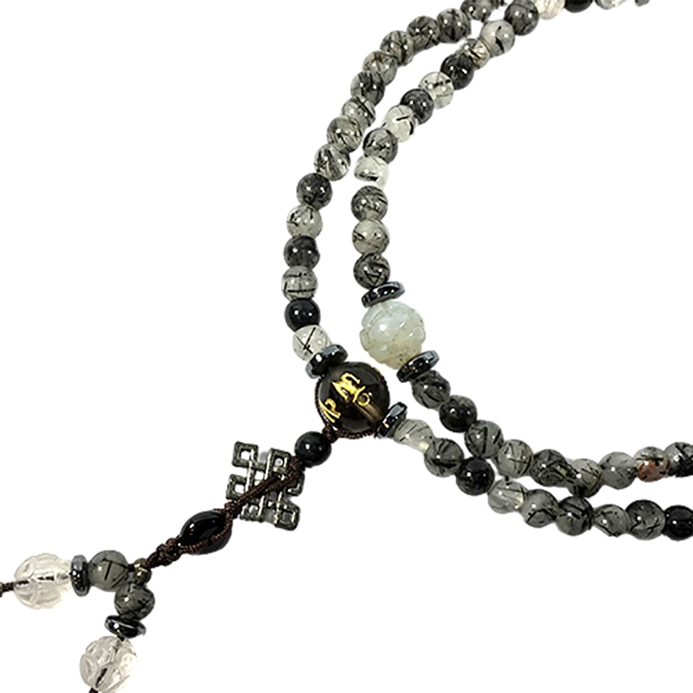 吉祥結&黑碧璽髮晶108念珠5mm【十方】124596