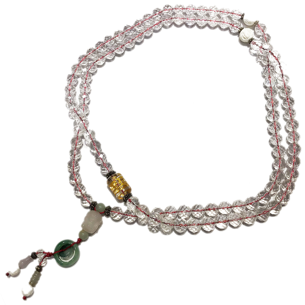 平安玉扣&天然水晶晶鑽108念珠10mm【十方】124576