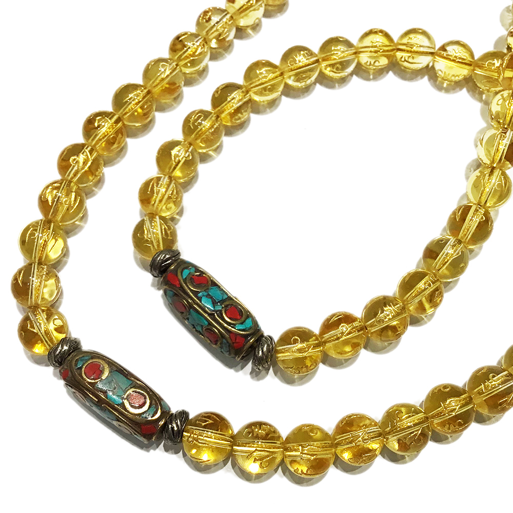 虎牙天珠&六字真言{黃晶}108念珠8mm【十方】126789