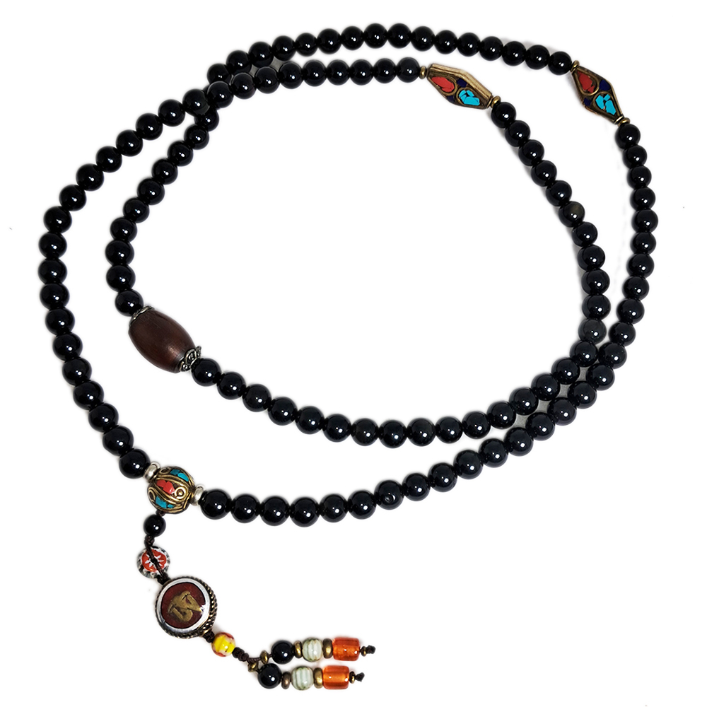 羊角珠&黑曜岩108念珠8mm【十方】127042