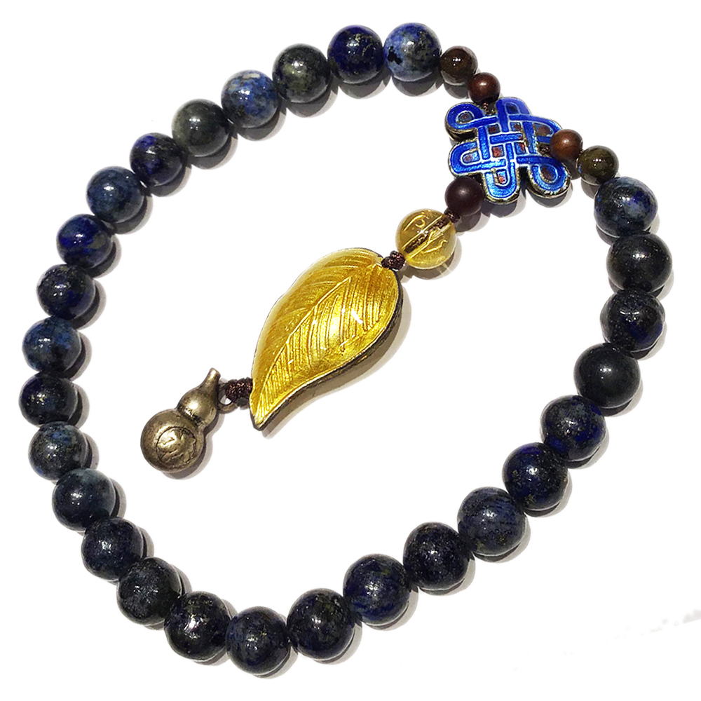 吉祥結&金葉{琺瑯}&青金石提珠7mm【十方】126852