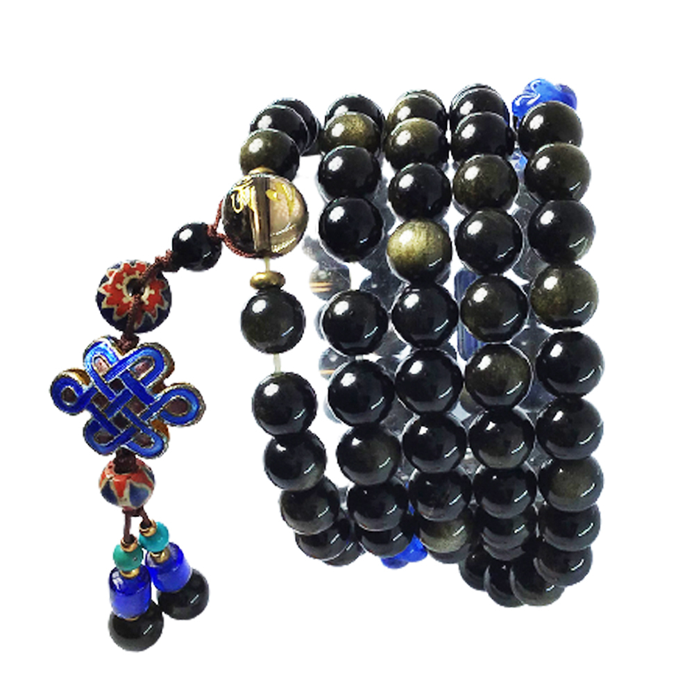 吉祥結{琺瑯}&金黑曜岩108念珠8mm【十方】127264
