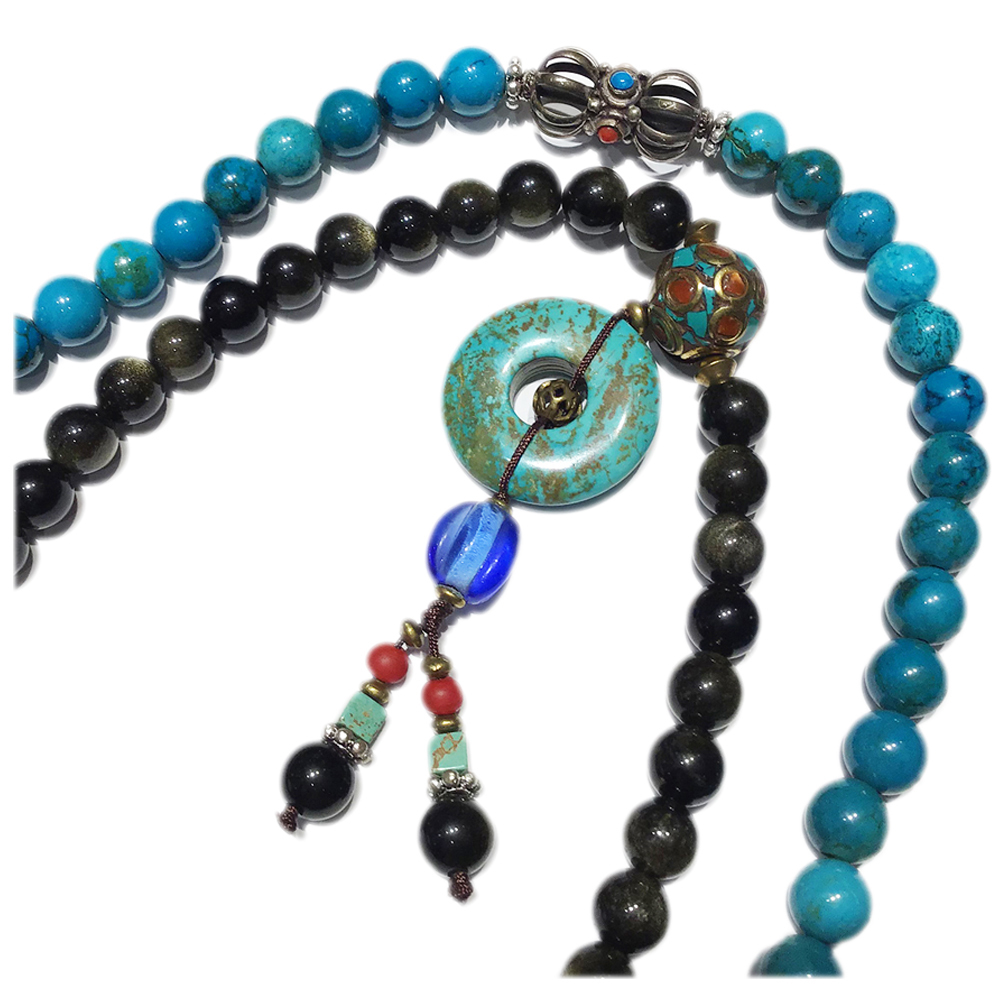 金剛杵&平安扣&金黑曜108念珠8mm【十方】127339