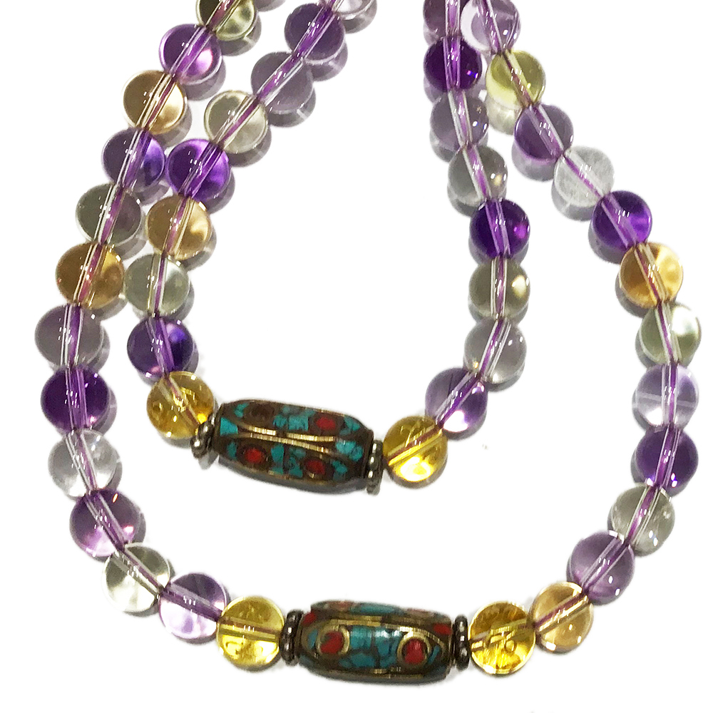 青金石{平安扣}&紫黃晶108念珠8mm【十方】127357