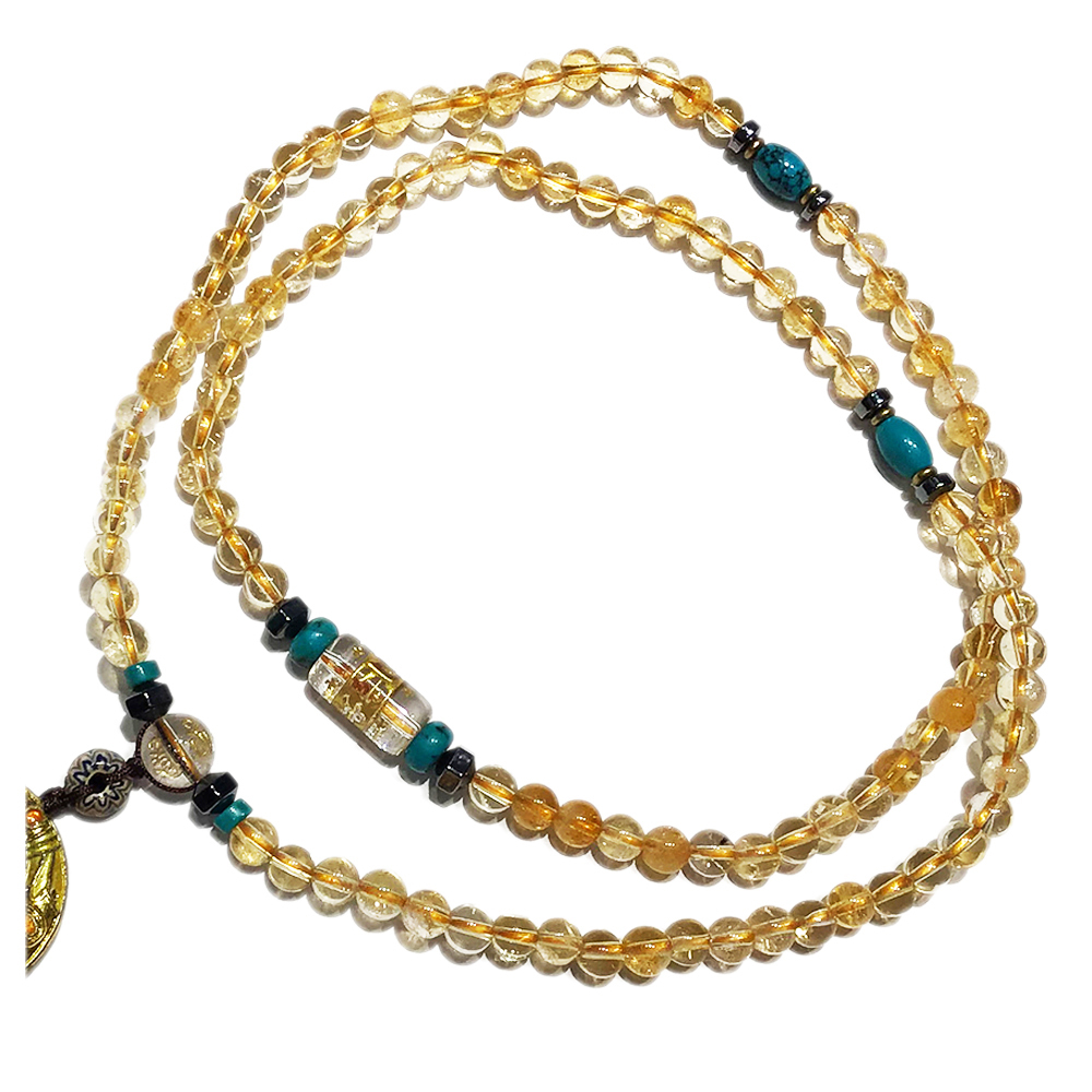 六字真言{水晶}&圓滿{琺瑯}&黃晶108念珠5mm【十方】127634