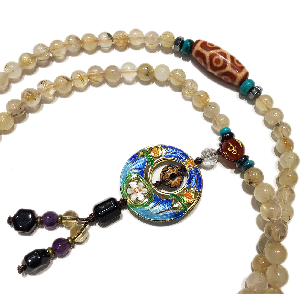 火供天珠&圓滿{琺瑯}&鈦晶108念珠6mm【十方】127630