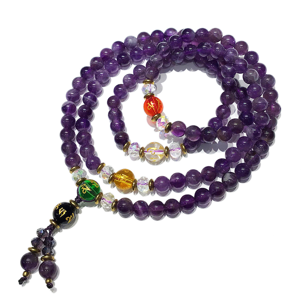 六字真言{五型珠}&紫晶108念珠6mm【十方】128921