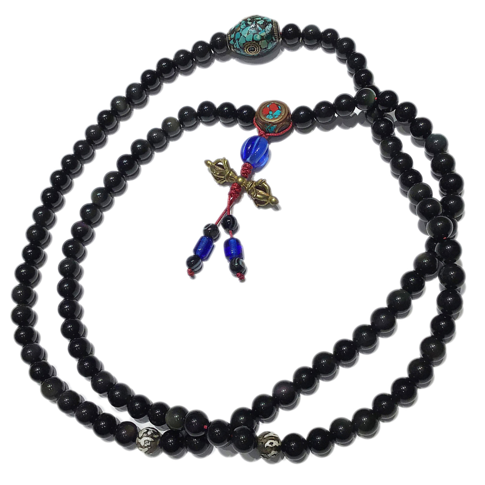 金剛杵(鎏金)&彩虹黑曜岩108念珠8mm【十方】130801