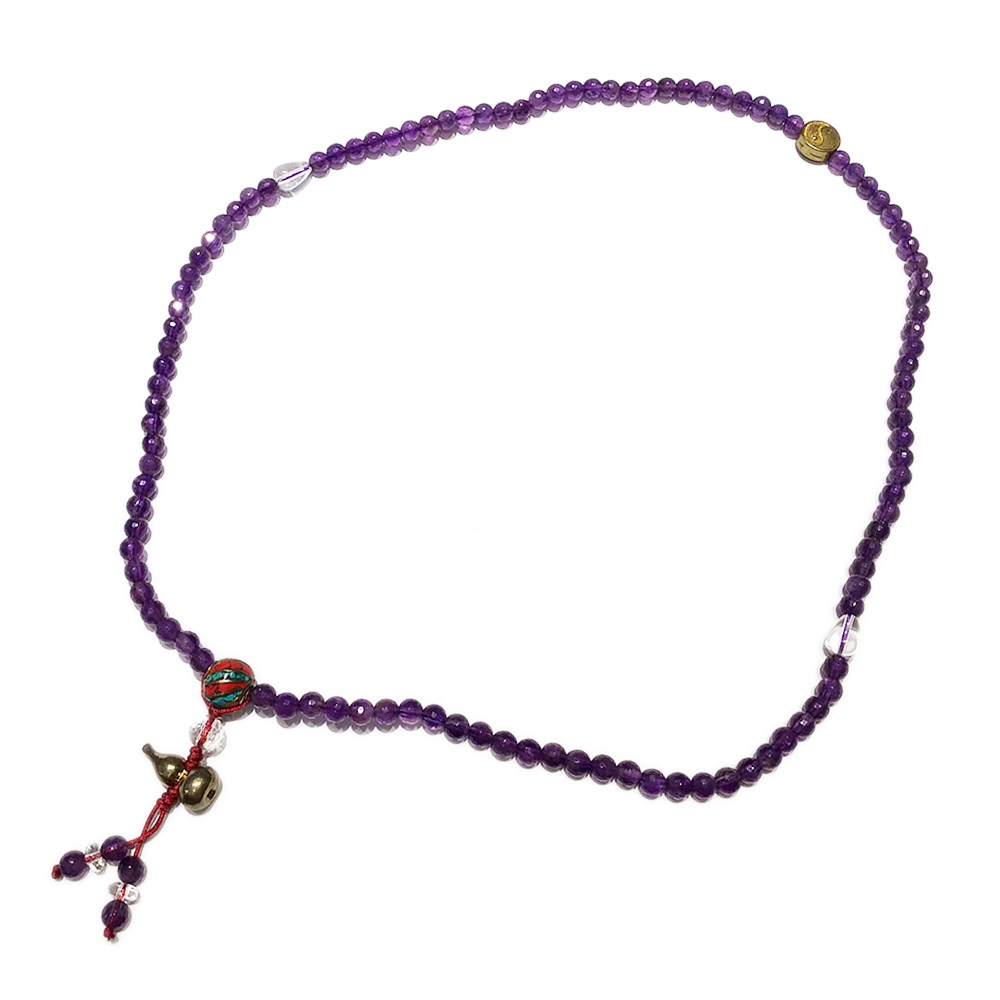 葫蘆(銅鎏金)&紫晶{晶鑽}108念珠6mm【十方】130810