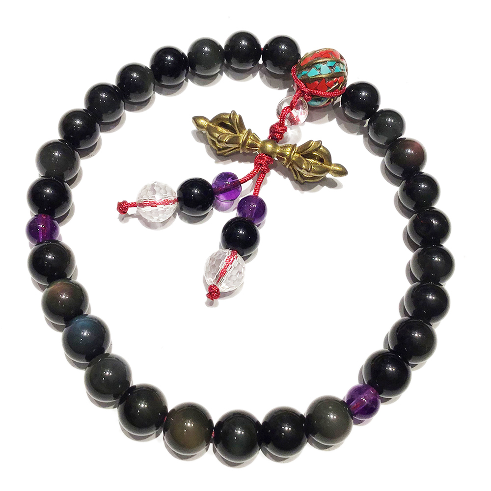 金剛杵{鎏金}黑曜岩提珠8mm【十方】131019