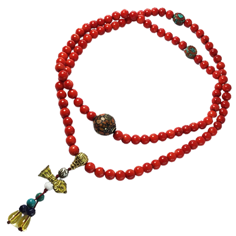 鑲珊瑚銅珠+珊瑚{海竹}108念珠8mm【十方】132750