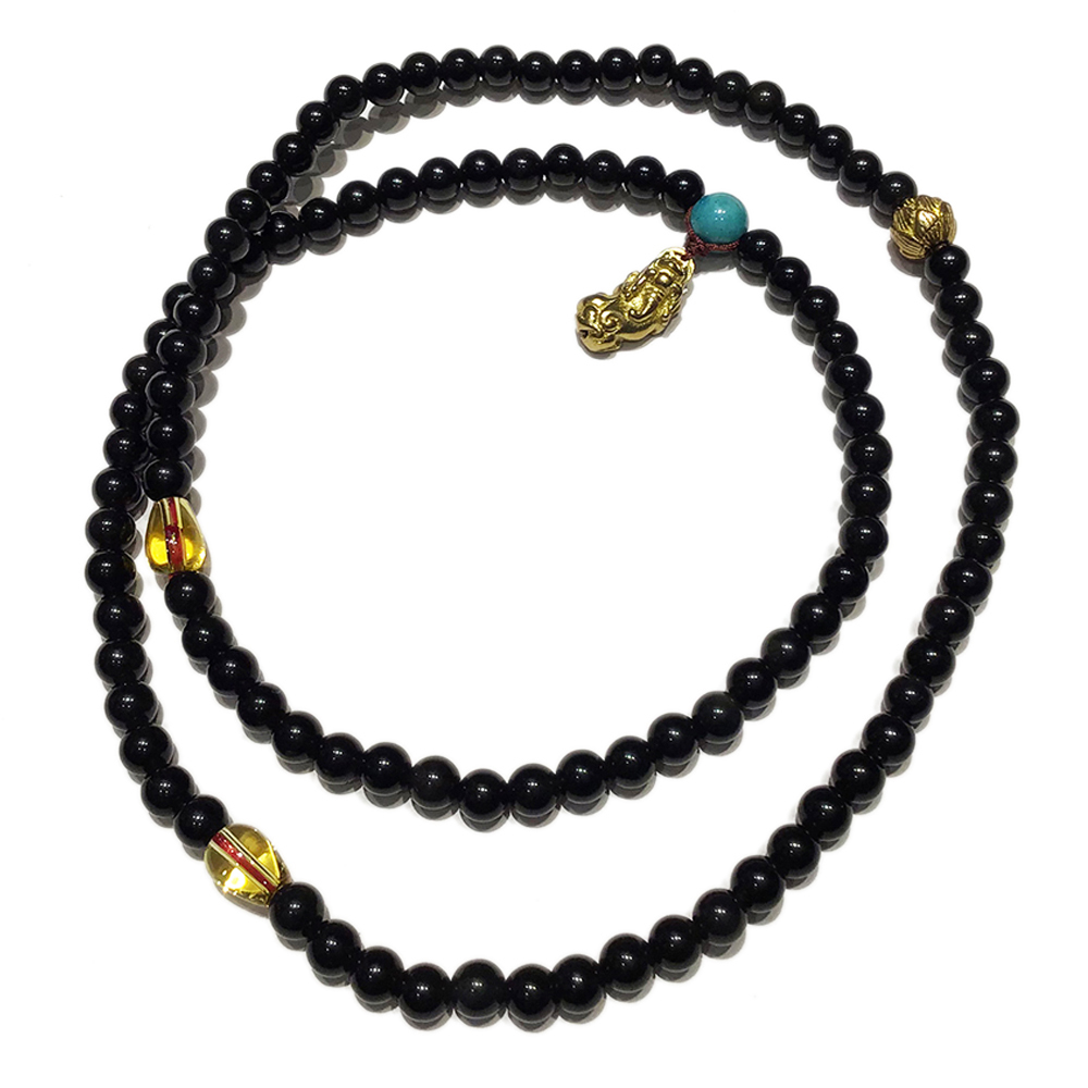 金貔貅+彩紅黑曜岩108念珠6mm【十方】133846