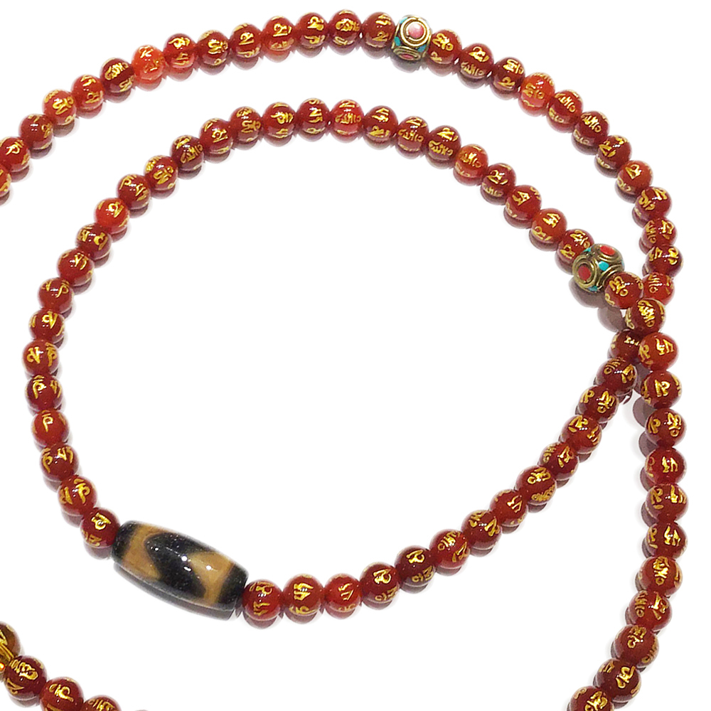 虎牙天珠+六字真言紅玉髓108念珠8mm【十方】139184