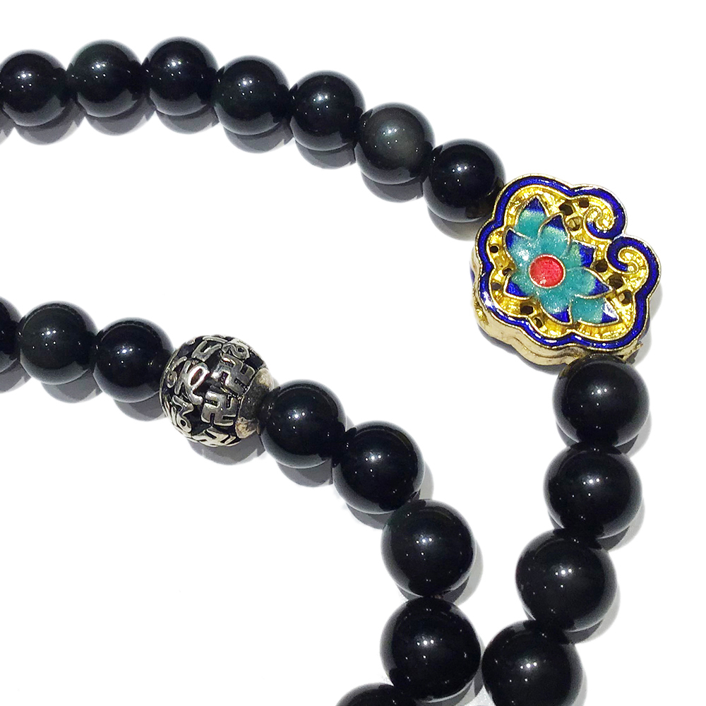蓮花如意{琺瑯}黑曜岩108念珠8mm【十方】140612