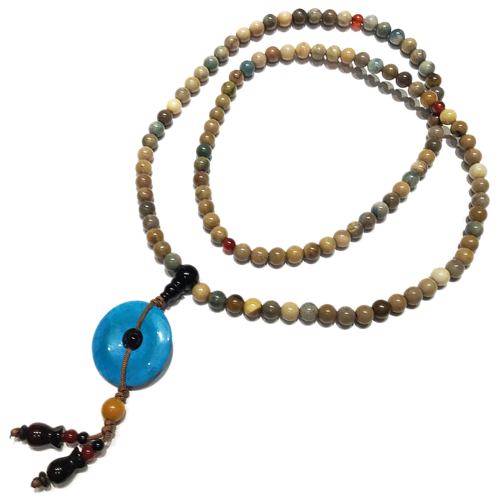 綠松石平安扣+木化石108念珠7mm【十方】142651