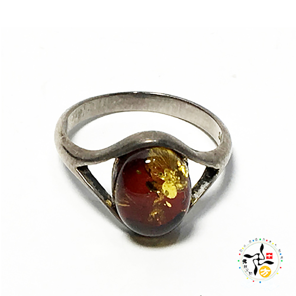 金絲琥珀&925銀戒16mm【十方】145134