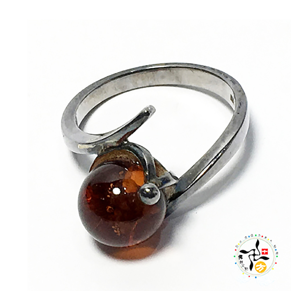 琥珀&925銀戒17 mm【十方】145133