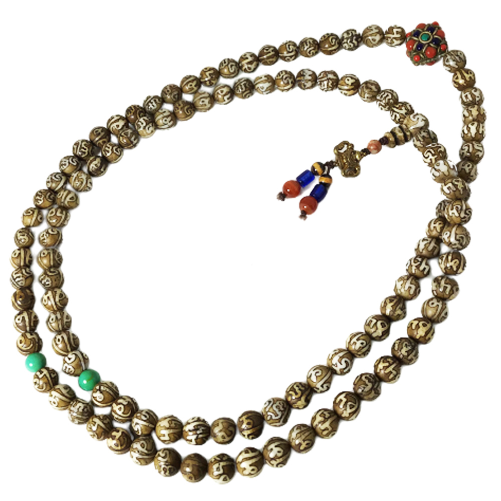藏式寶石銅珠六字老硨磲精雕108念珠10mm【十方】145478