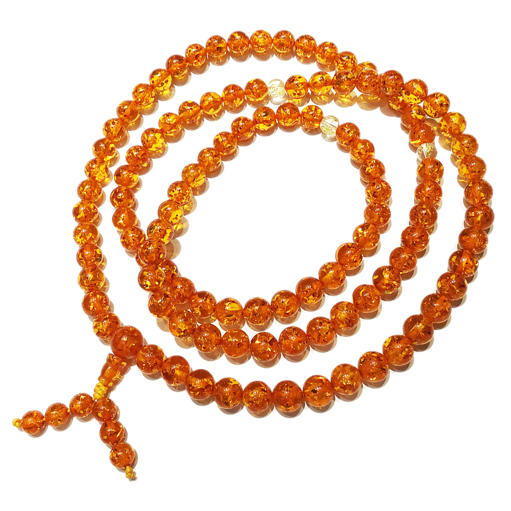 六字真言金絲琥珀108念珠10mm【十方】146658