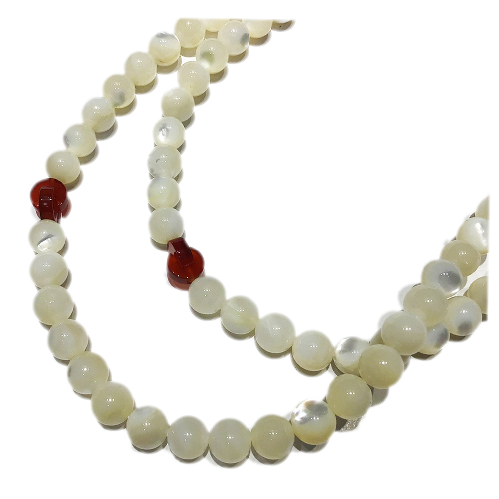 六字真言(水晶)+白珍珠貝108念珠8mm 【十方】147652