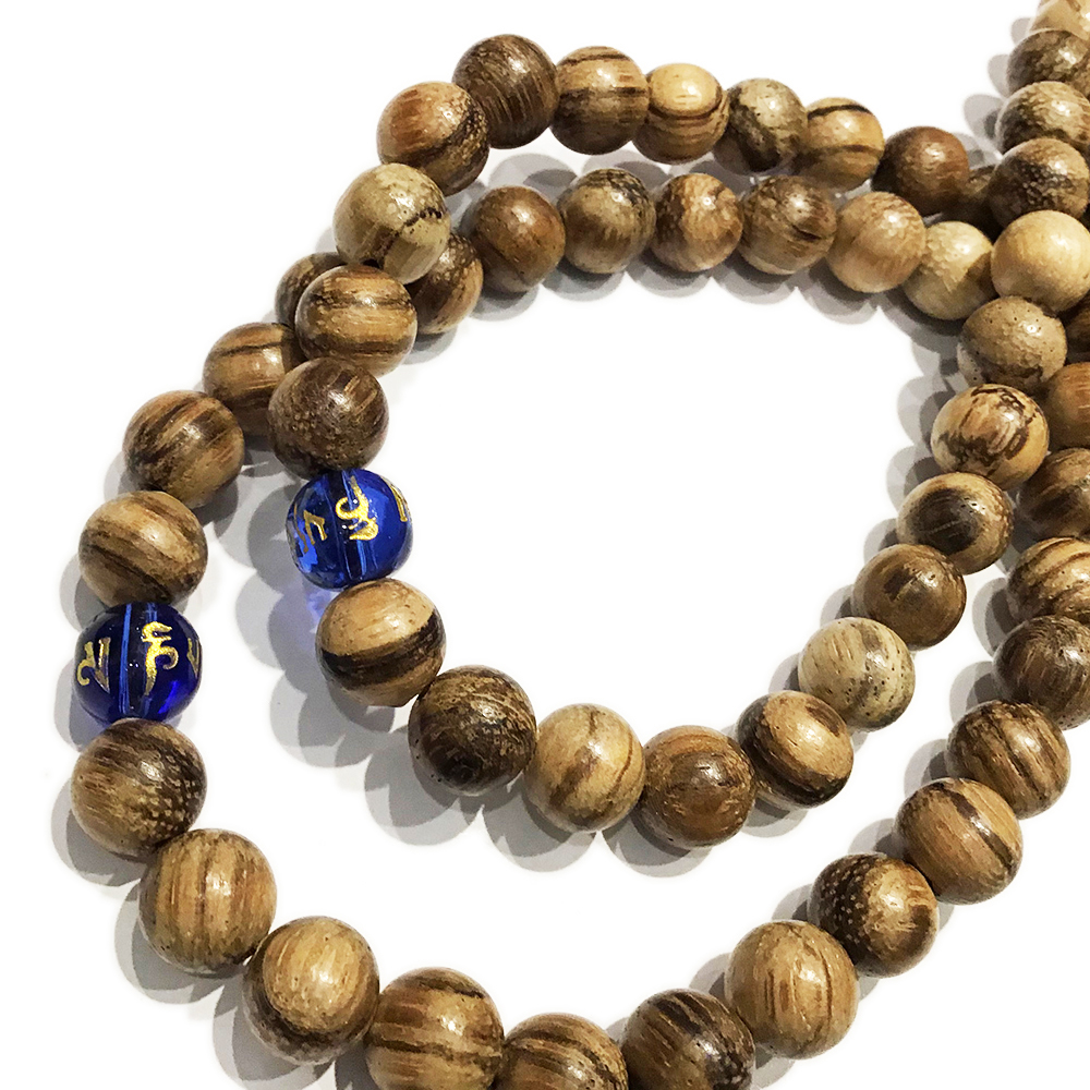 六字真言藍琉璃珠+白沙沉香木108念珠8mm【十方】148149