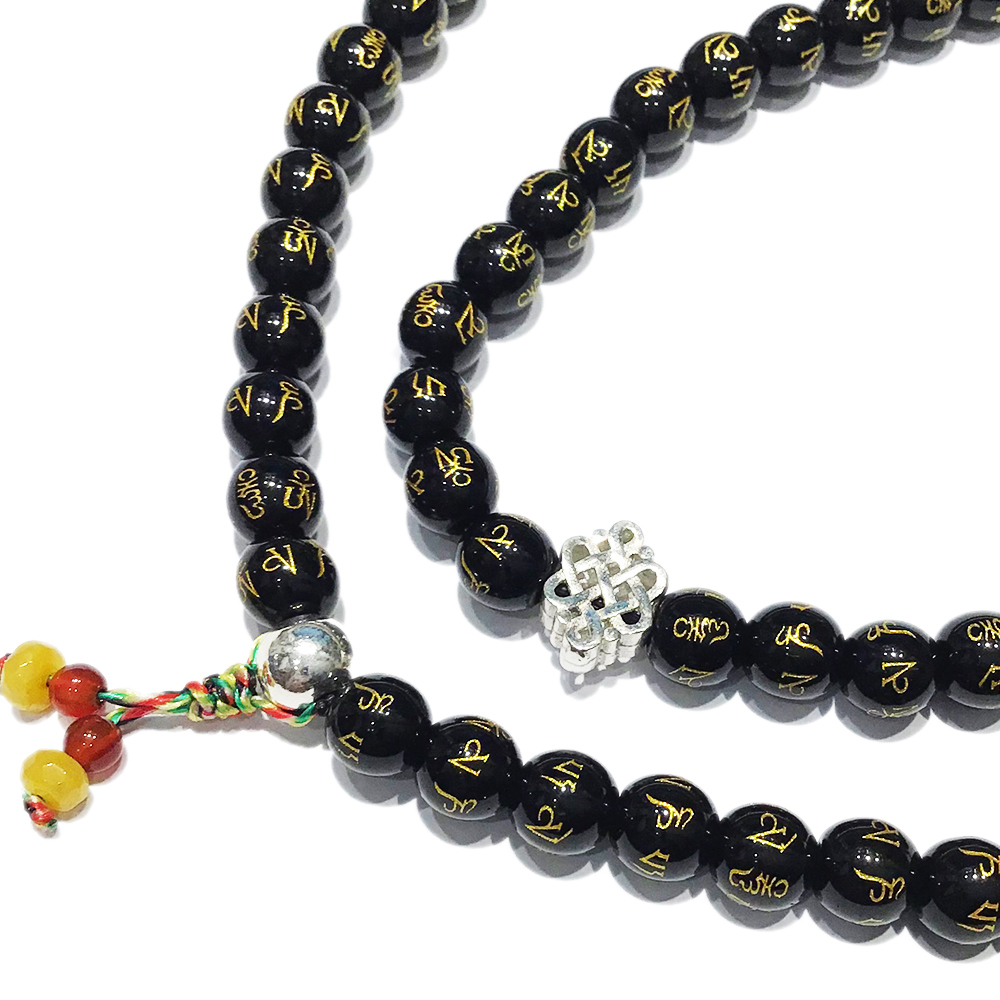 吉祥結925純銀+觀音箴言黑玉髓108念珠6mm【十方】148424