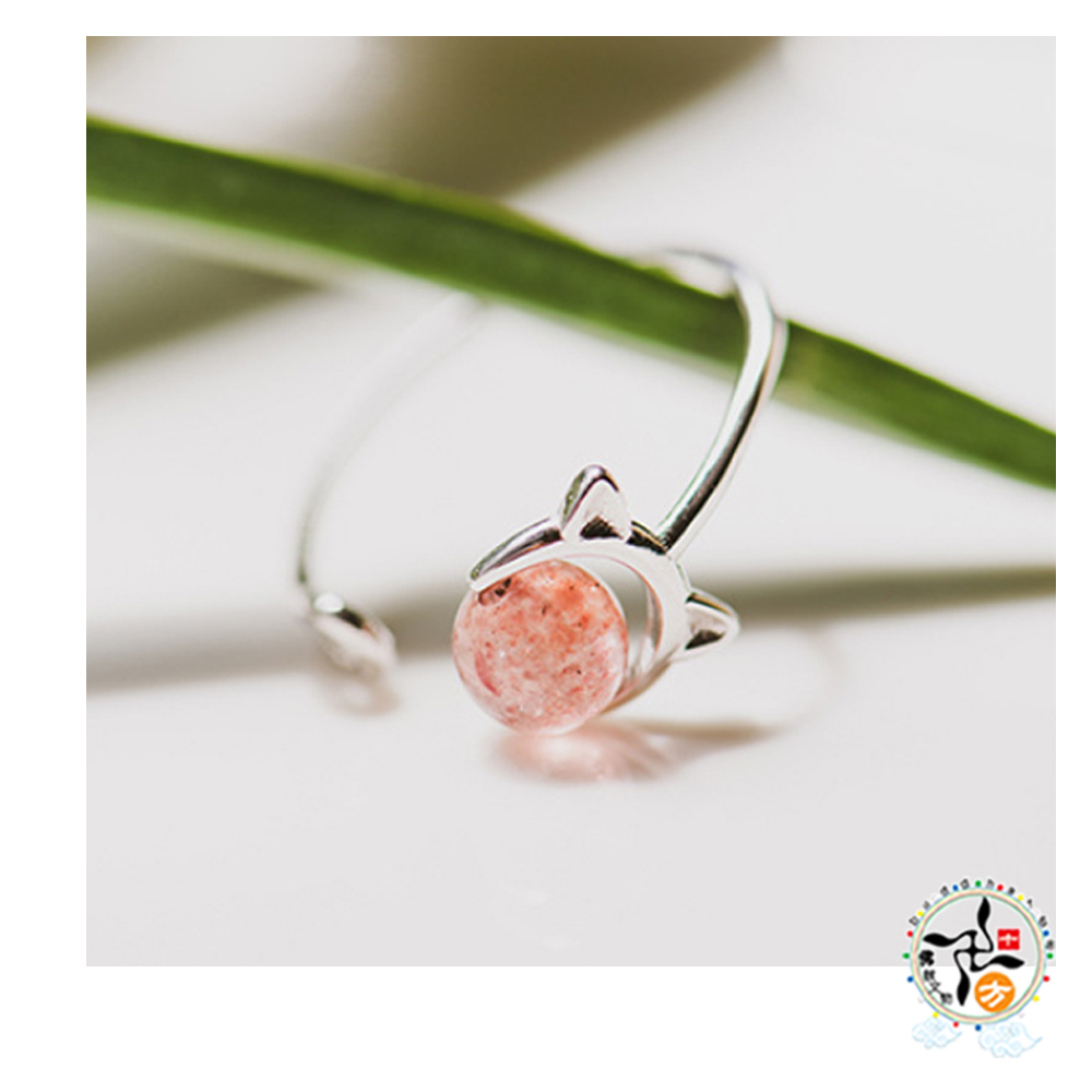 草莓晶 貓頭 925純銀戒指【十方】149334