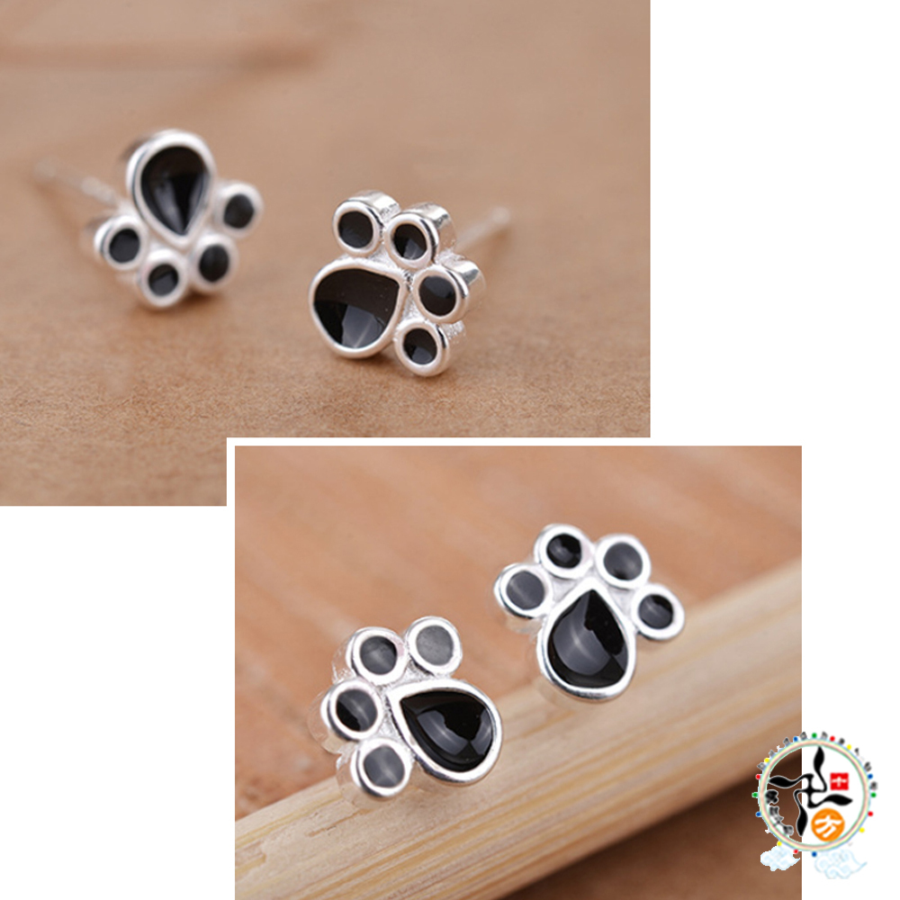  黑貓掌 925純銀 耳針1對【十方】149301