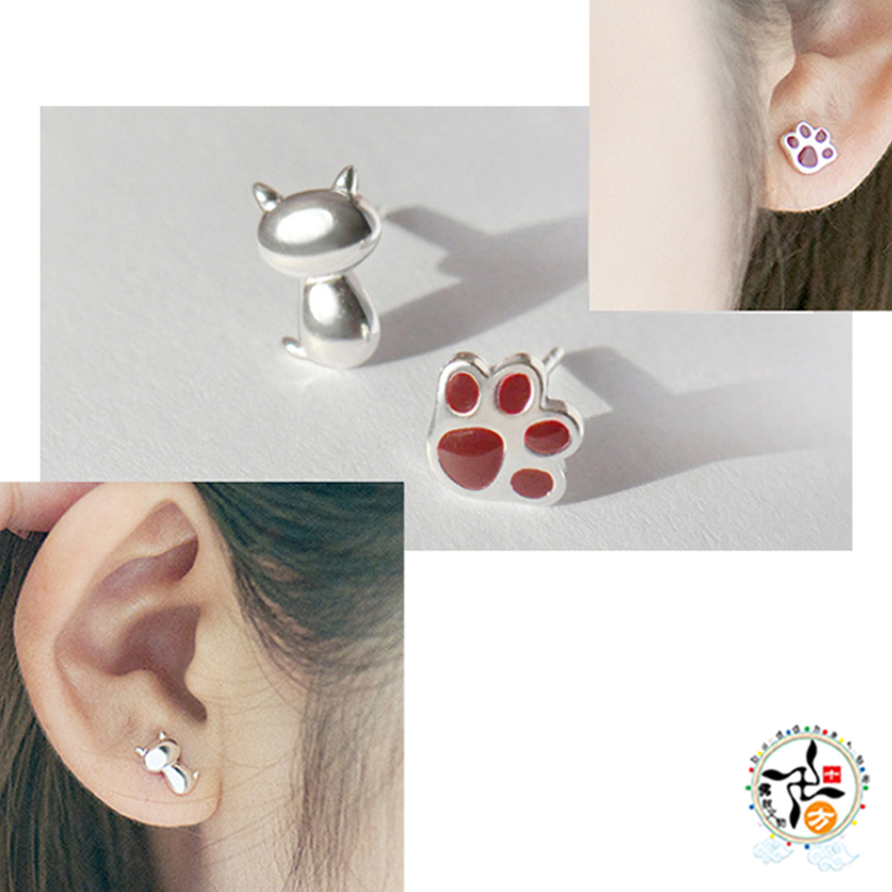 貓與掌 925純銀 耳針1對【十方】149297