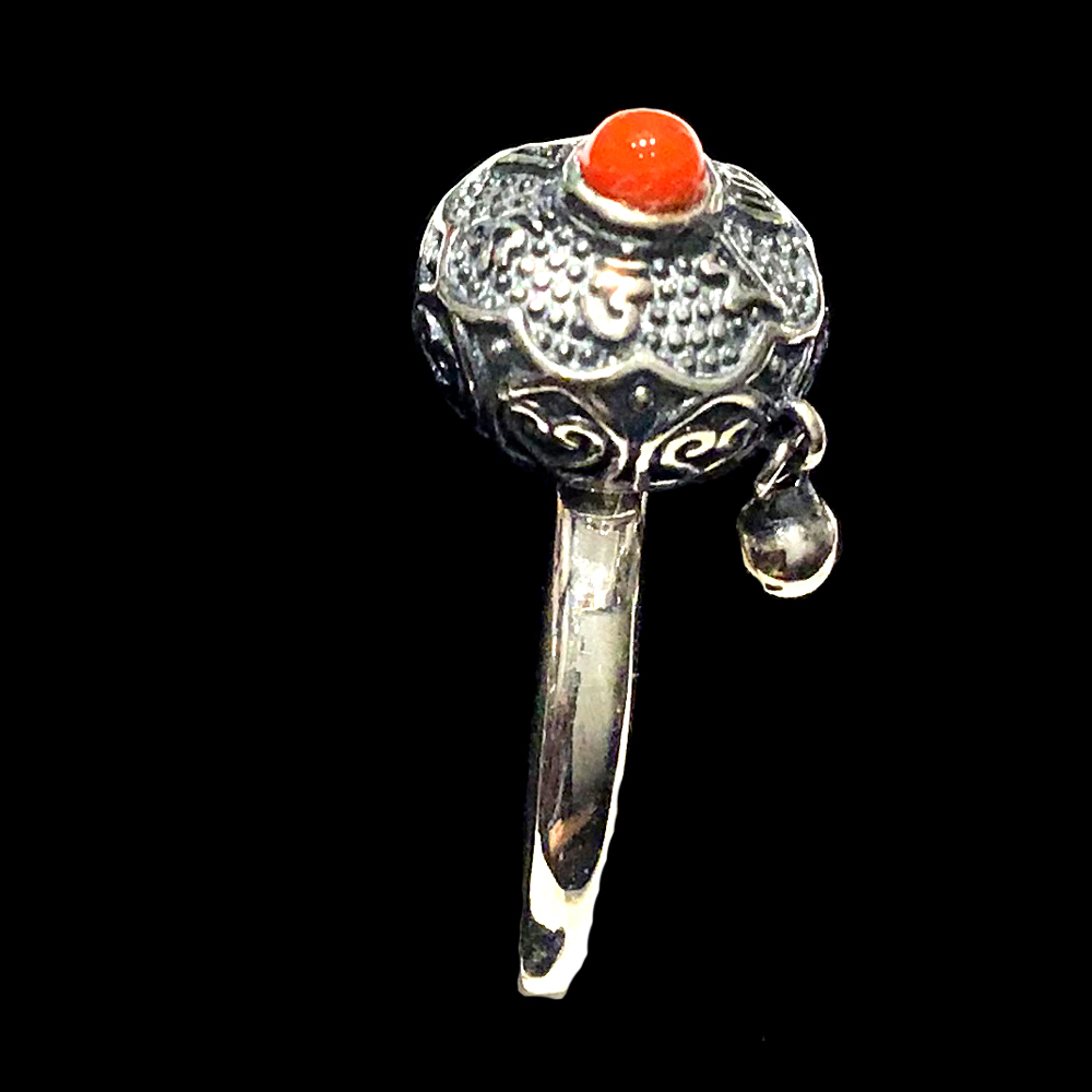 紅珊瑚+轉經輪925純銀戒【十方】150485