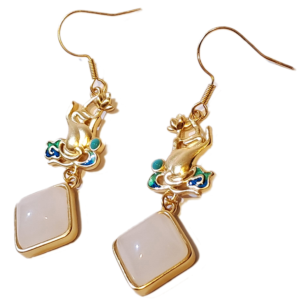 蓮花觀音手和田玉 沙金 耳飾【十方】151139