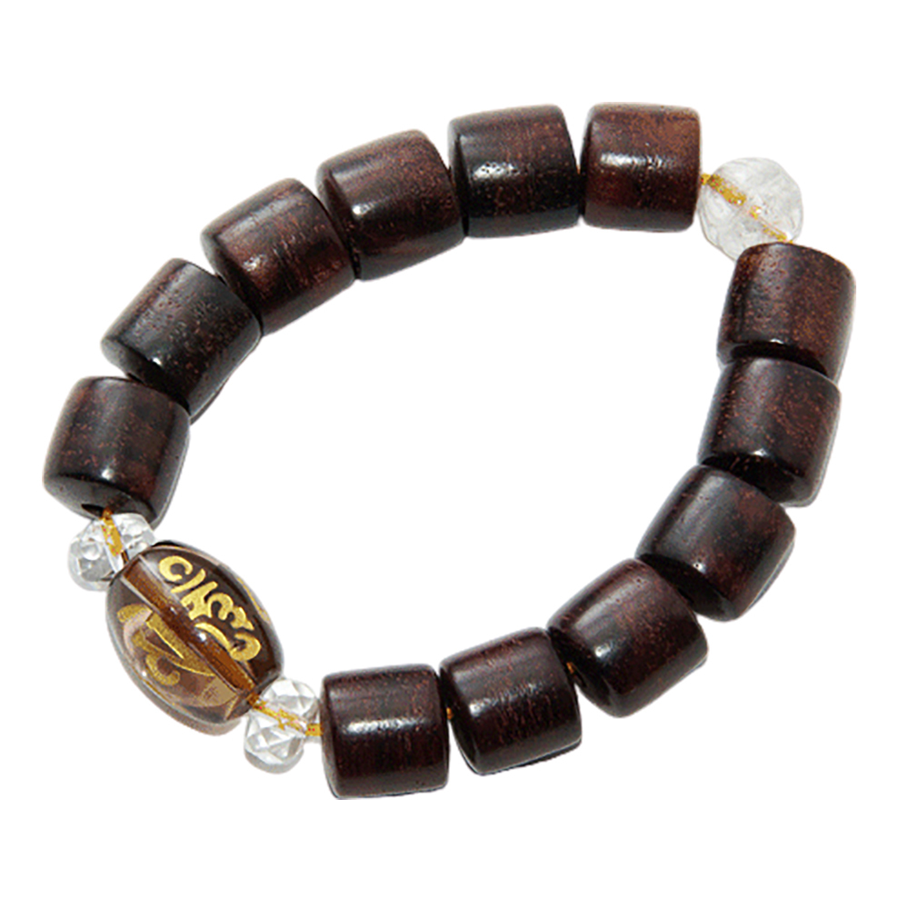 六字真言{茶晶}&紫檀輪型手珠12mm【十方】122182